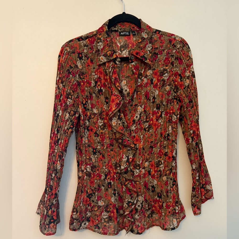 Floral Ruffle Button-Front Blouse
